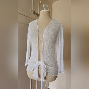 Lightweight Mesh Net White Open Knit Tie-Front Cardigan Cover-up